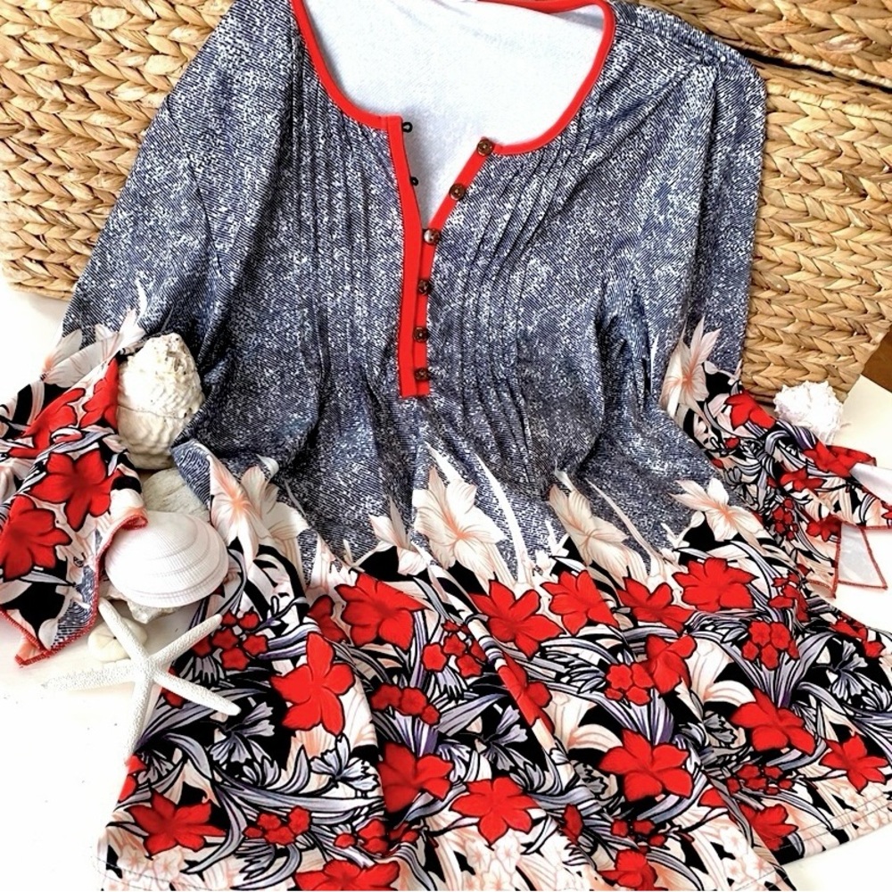 Flowing Bohemian Orange Floral Tunic Top